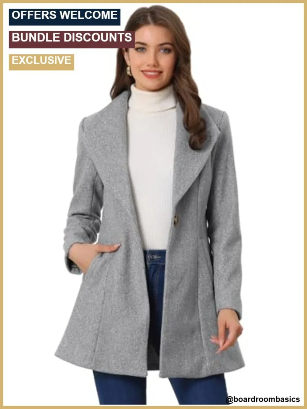 Women's Notch Lapel Peacoat Long Sleeve Button Front Fully Lined Winter Work